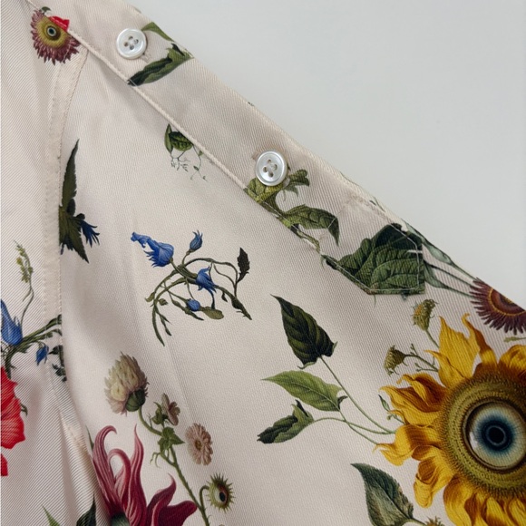 NWOT MONSE Floral Long Sleeve Dress - Cream, Red, Blue 100% silk - Picture 5 of 10